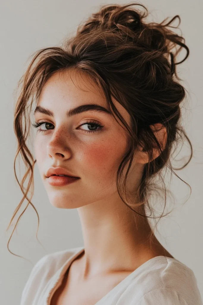 Messy Bun with Face-Framing Waves