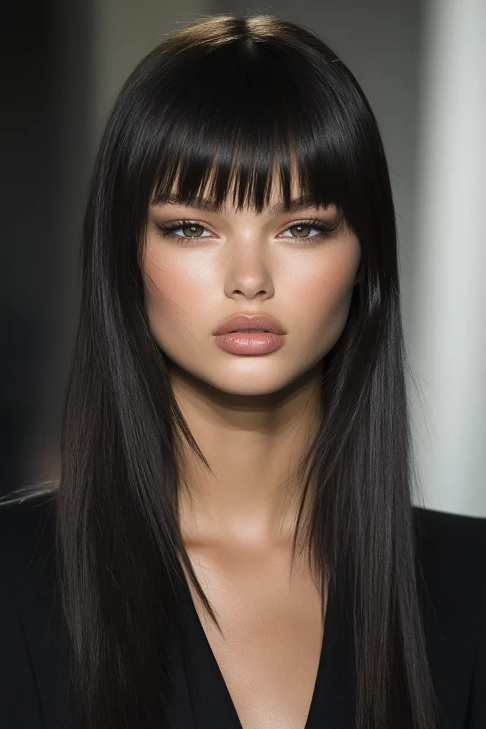 Long, Straight Bangs with Sleek Hair