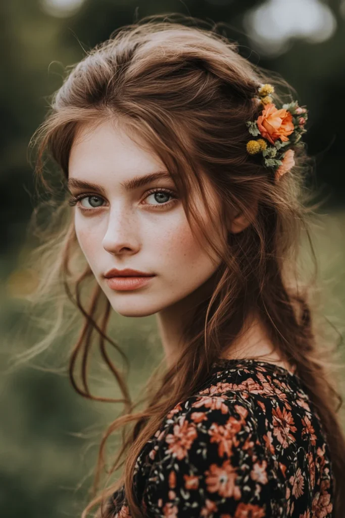 Half-Up Bun with Floral Embellishments