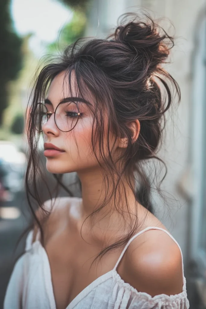 Messy Bun with Face-Framing Strands