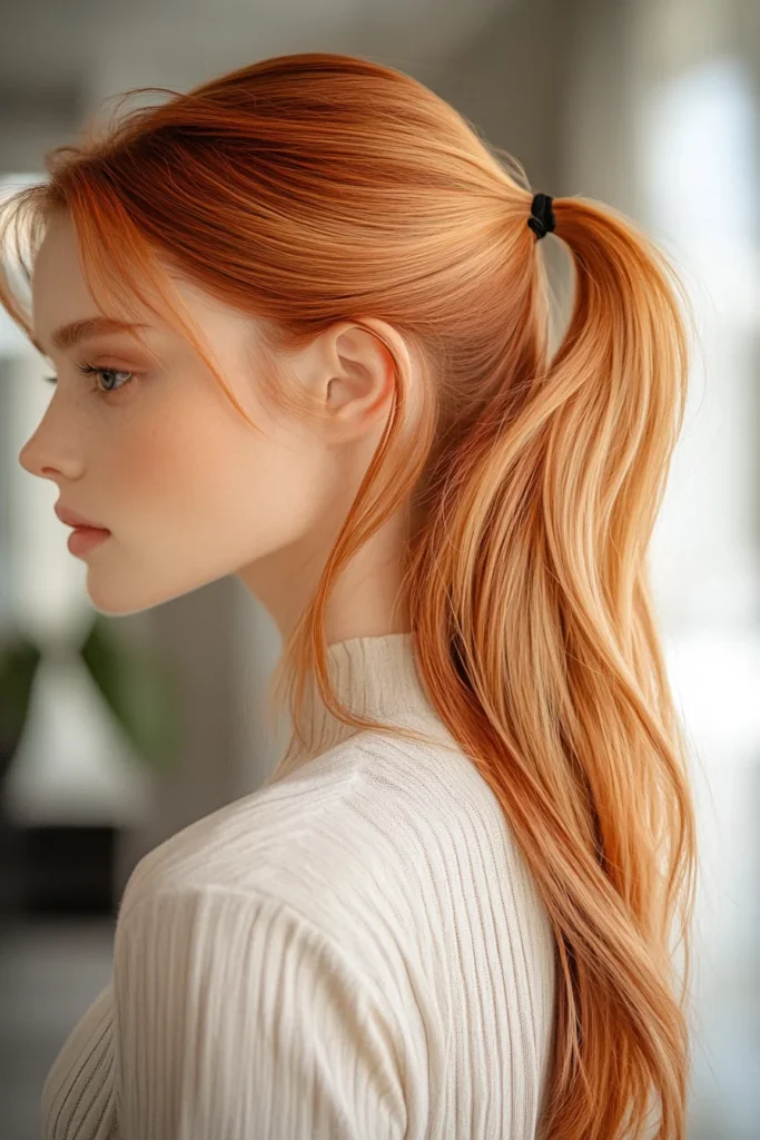 Sleek Ponytail with Subtle Strawberry Tones