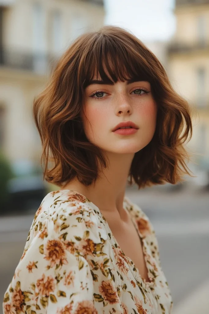 Wavy French Bob with Soft Fringes