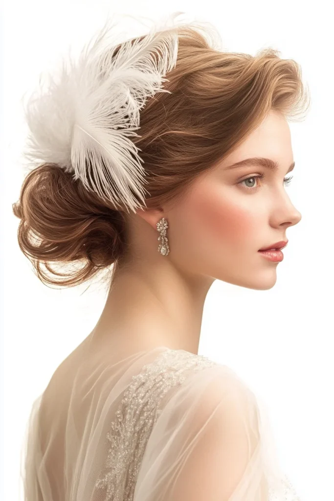 Elegant Updo with Vintage Feather Veil