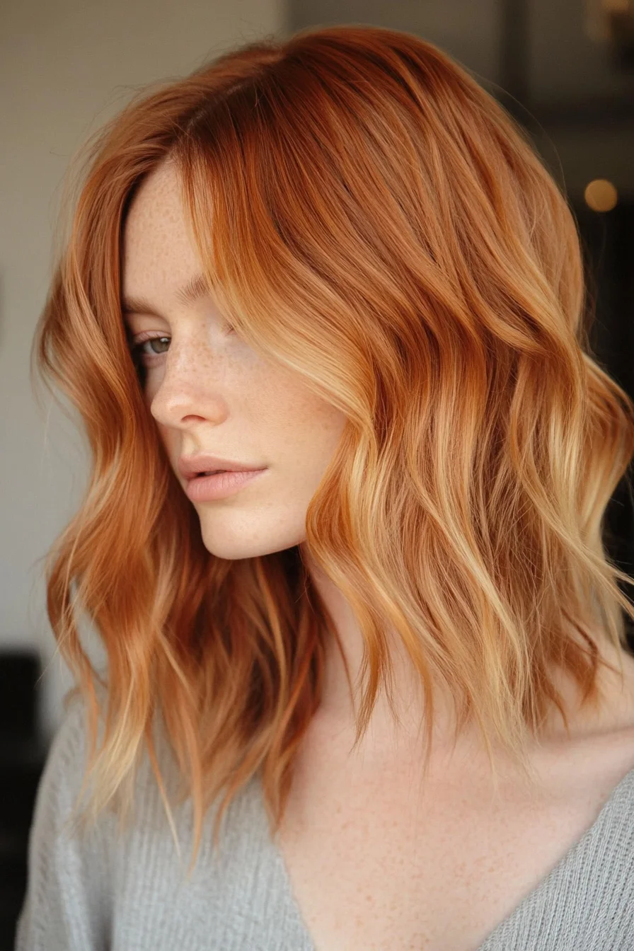 Copper Lob with Soft Blonde Highlights