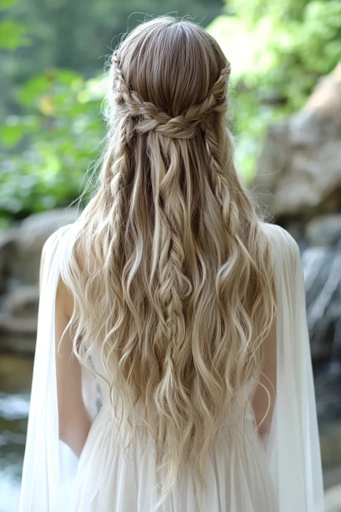 Waterfall Braid with Draped Veil