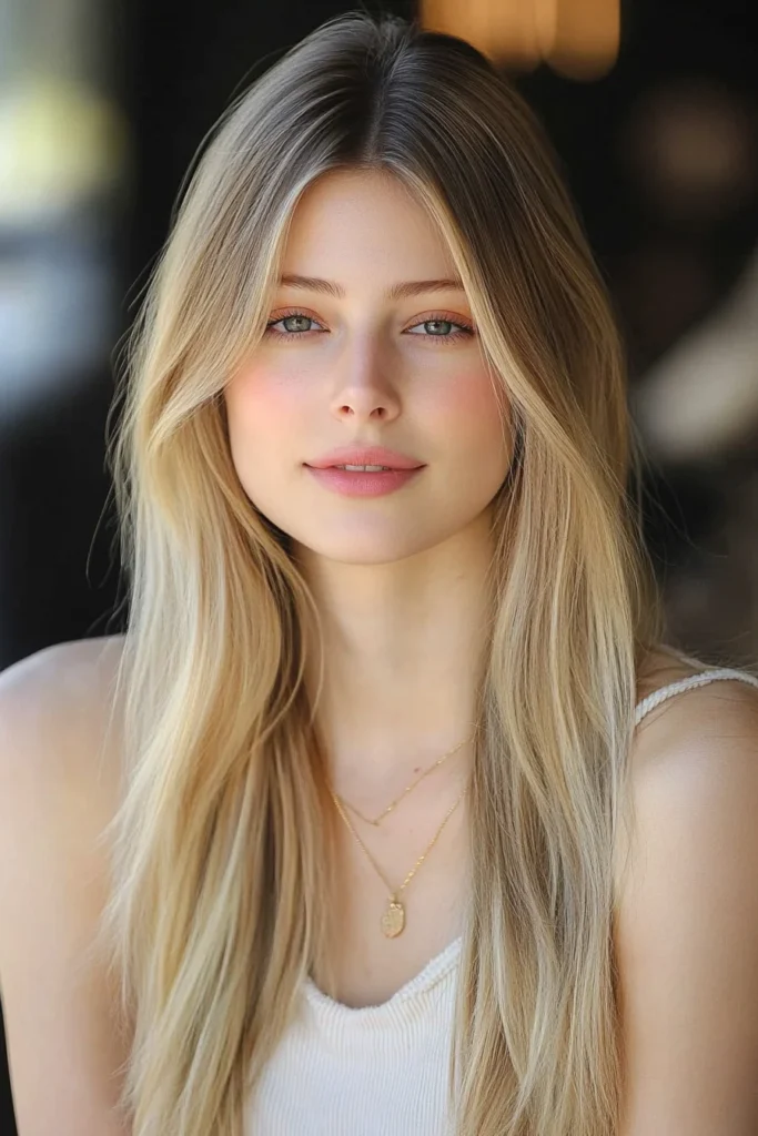 Sandy Blonde Straight Hair with Middle Part