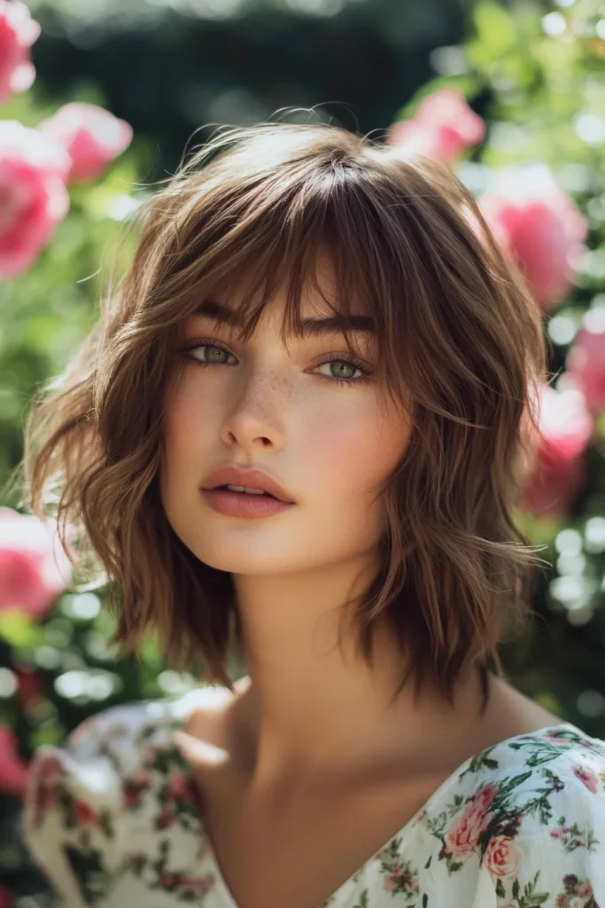 Romantic Textured Bob with Feathered Bangs