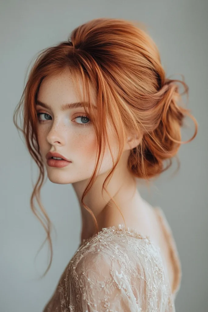 Elegant Copper Chignon with Blonde Whispers