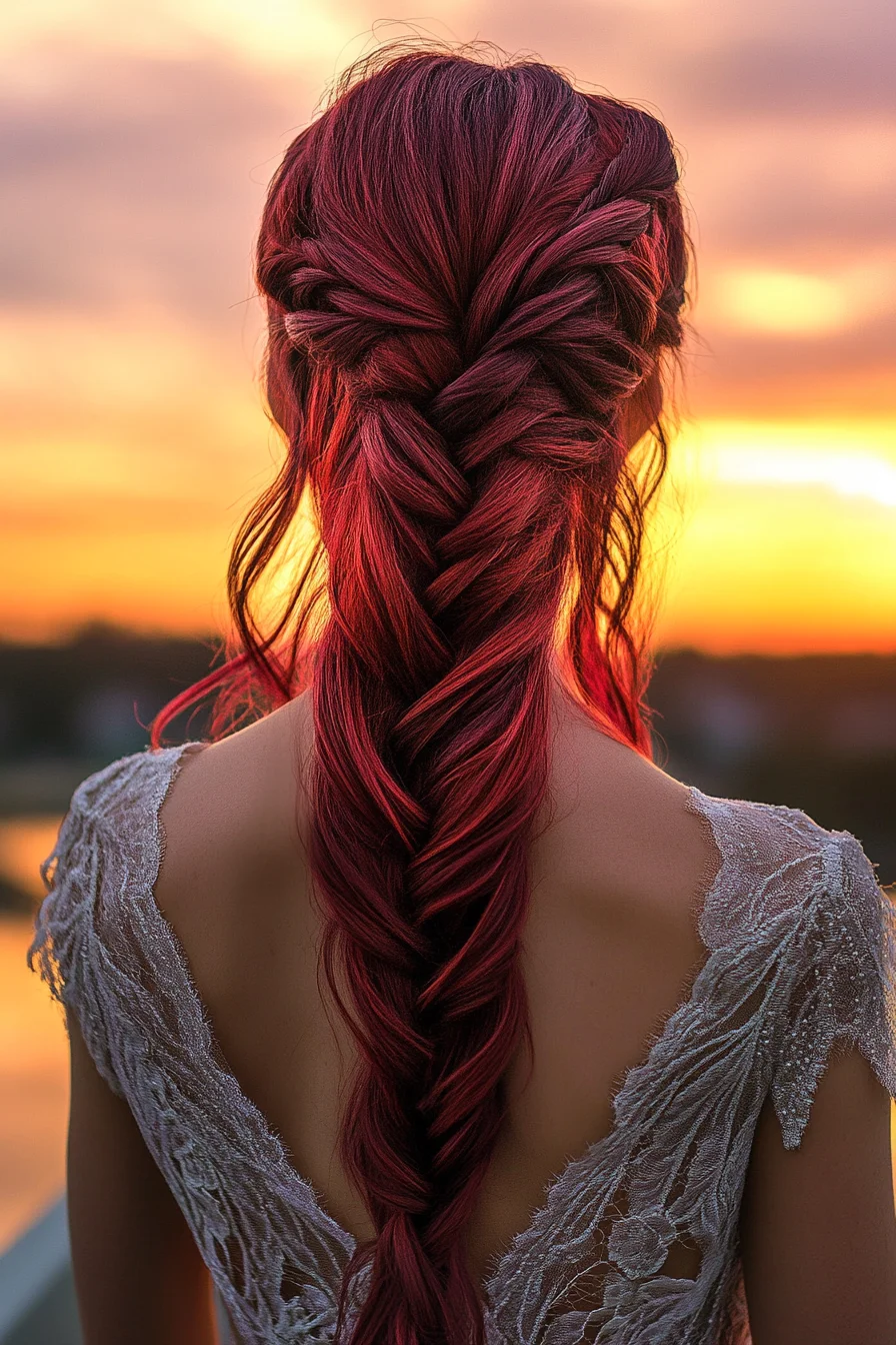 Fishtail Braid in Burgundy Tones