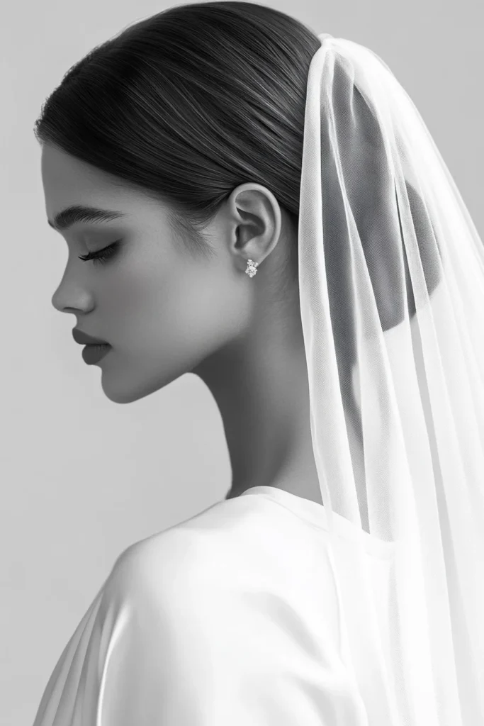 Classic French Twist with a Satin Veil