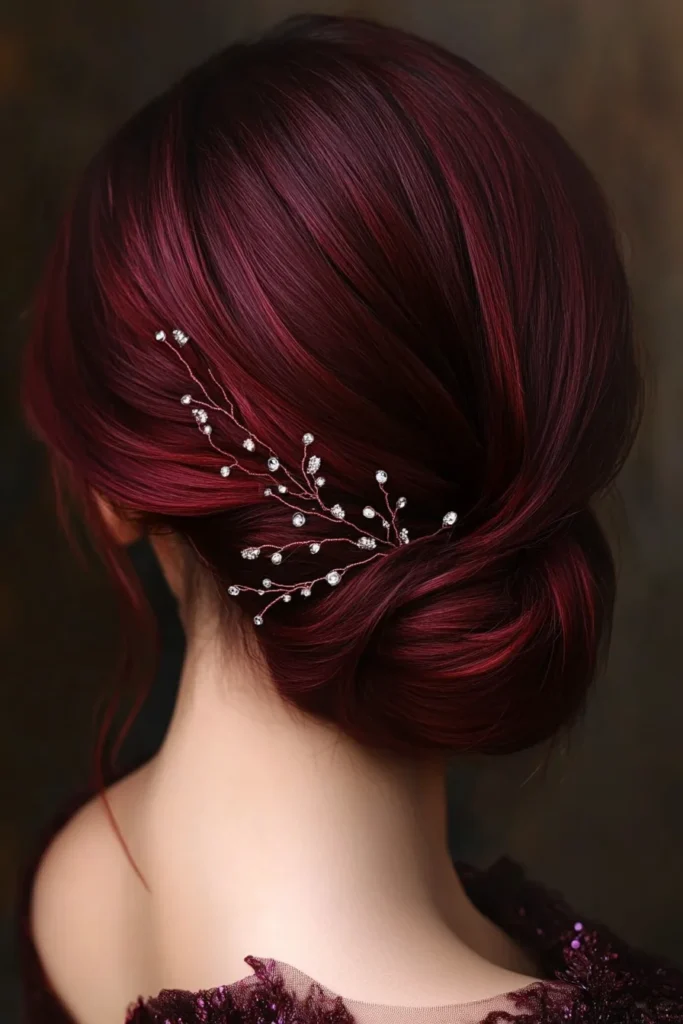 Burgundy Updo with Decorative Pins