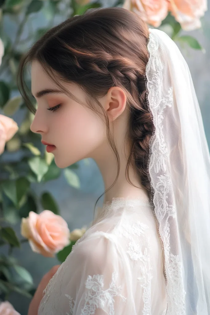 Romantic Low Braid with a Silk Veil