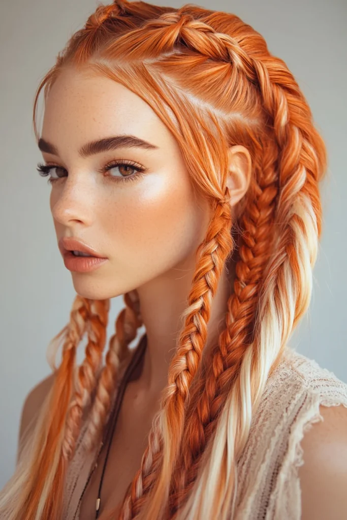 Radiant Copper Braids with Blonde Pops