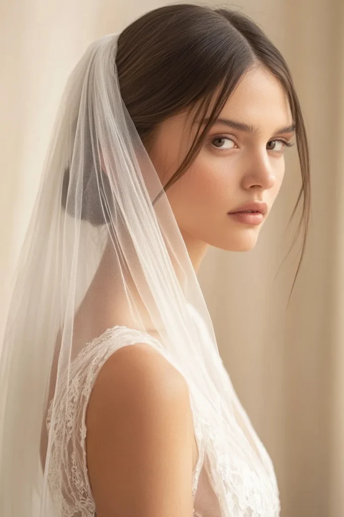 Sleek Low Knot with a Dramatic Veil