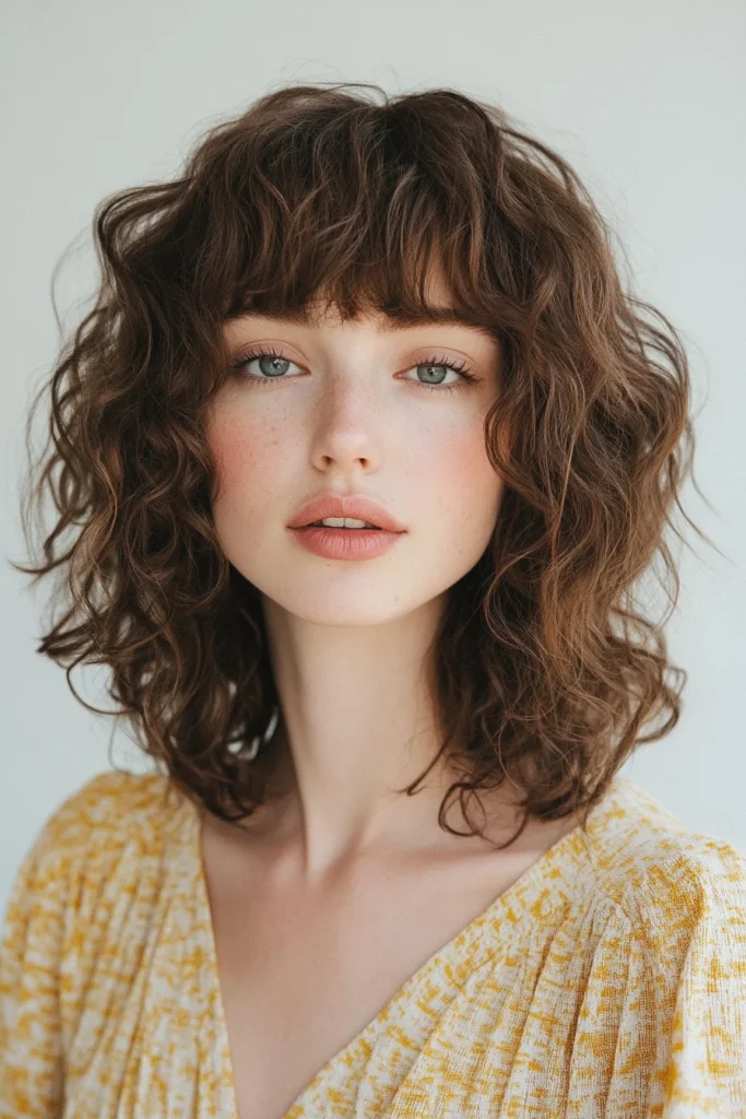 Curly Lob with Bouncy Bangs