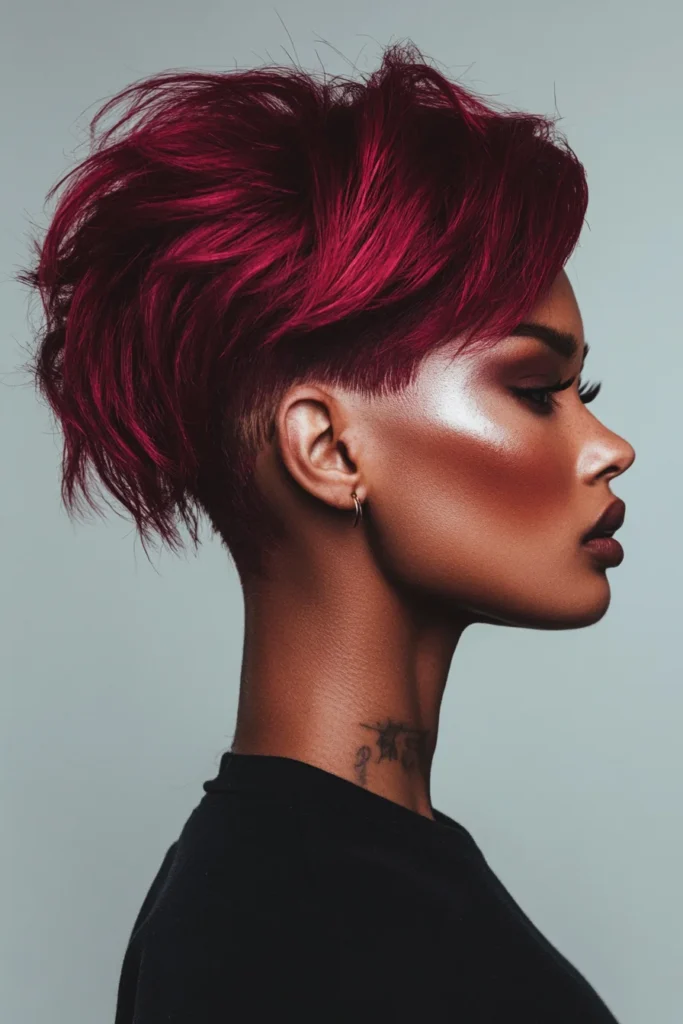 Bold Burgundy Hair with Artistic Cuts