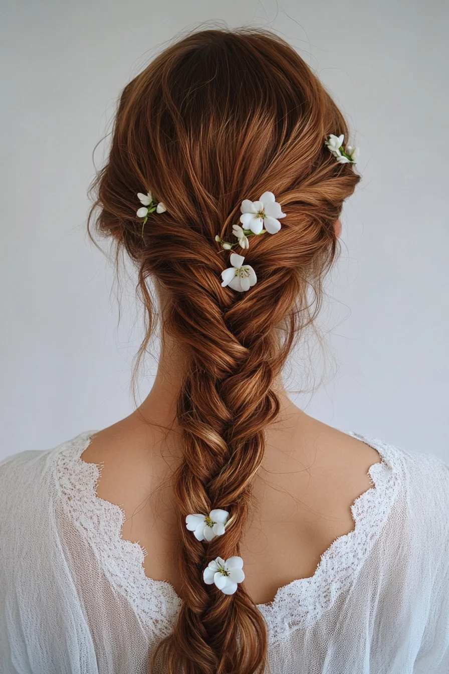 Romantic Loose Braid with Floral Touches