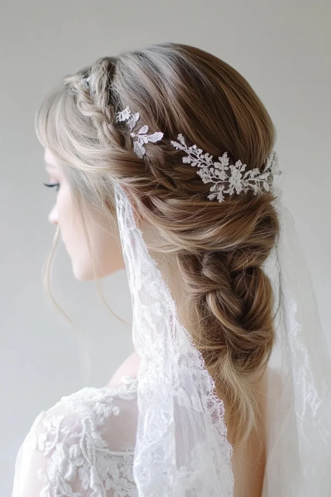 Halo Braid with Vintage Lace Veil