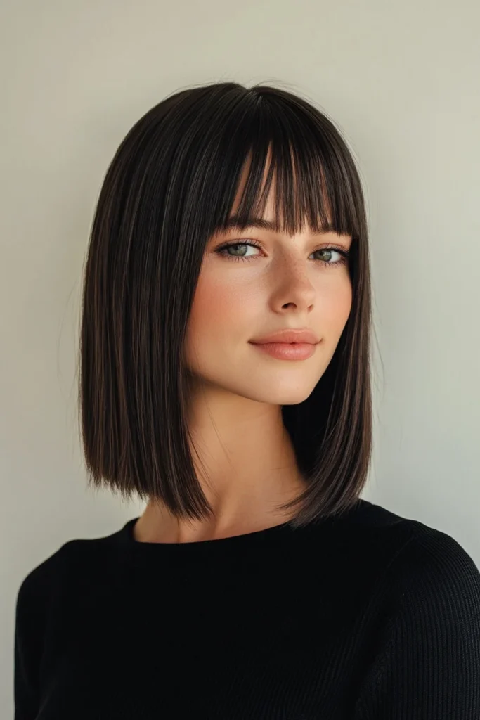 Sleek Lob with Angular Bangs