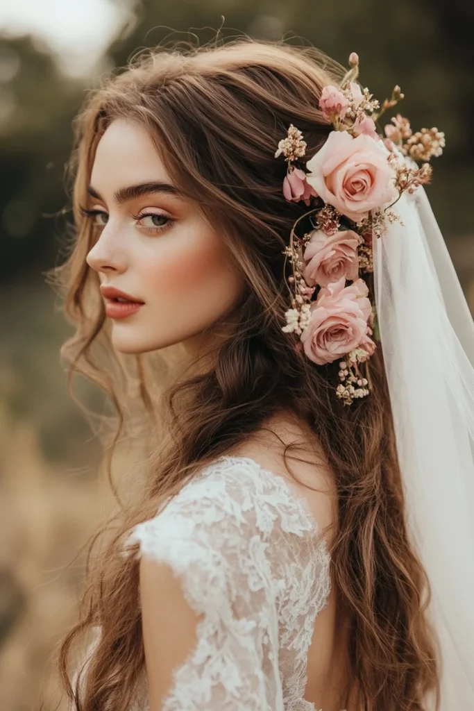 Textured Waves with a Floral Lace Veil