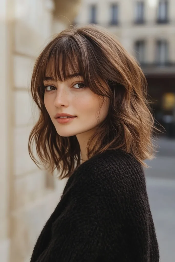 Textured Lob with Wispy Bangs