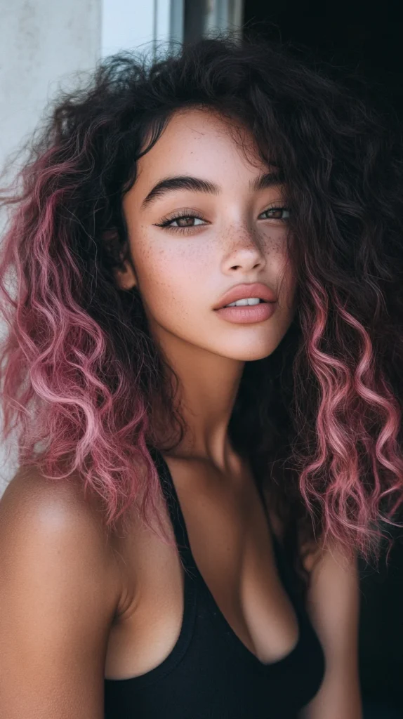 Warm Pink Highlights on Dark Hair