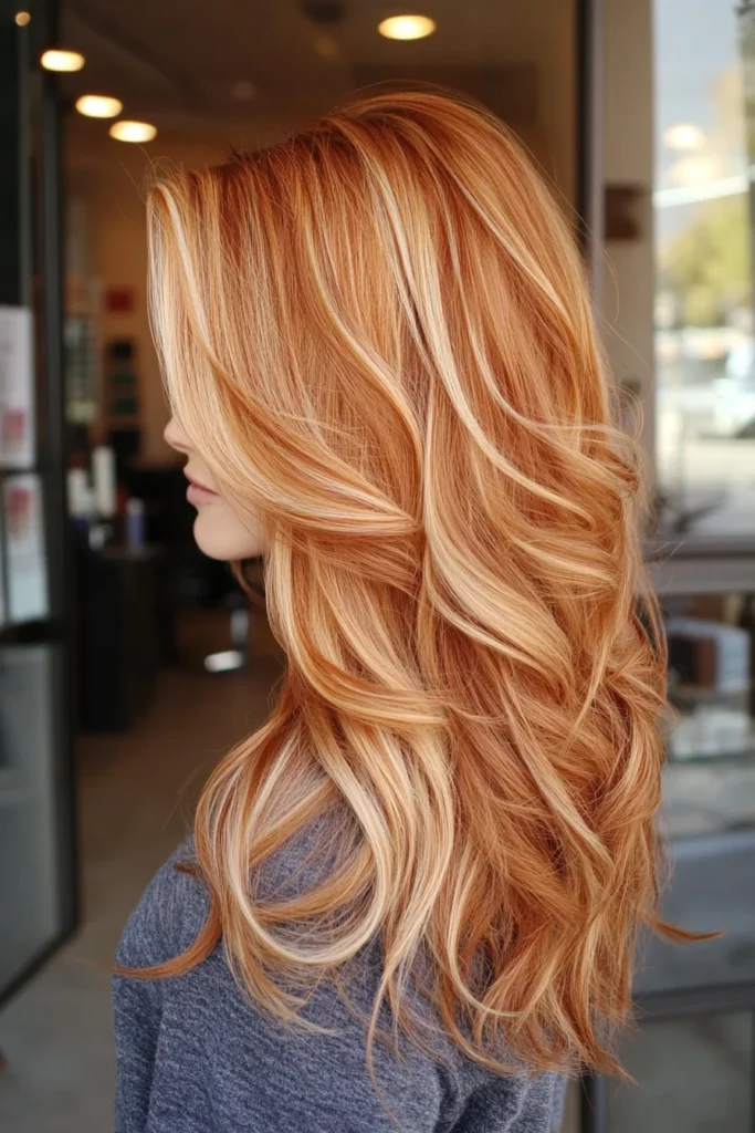 Vibrant Copper Hair with Bold Blonde Panels