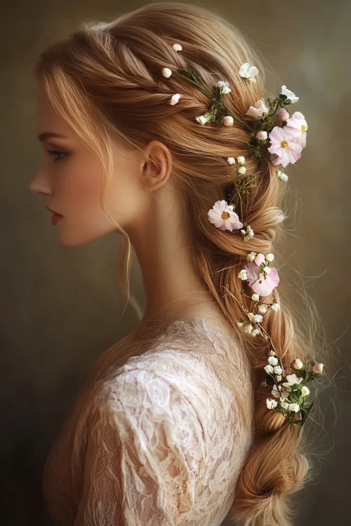 Knotted Ponytail with Fresh Flowers