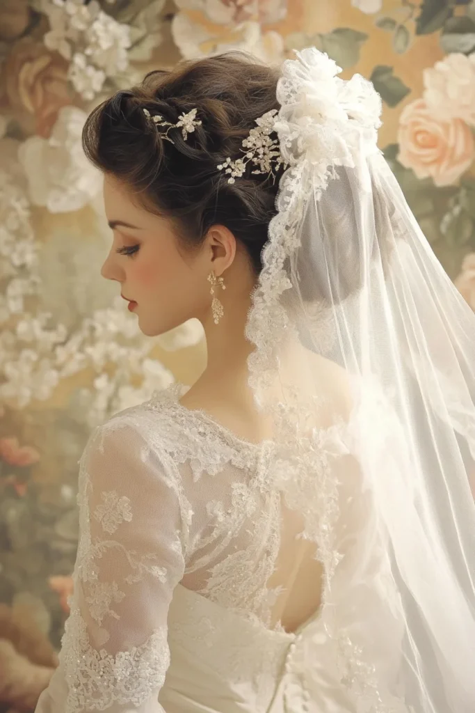 Curly Updo with a Long Veil