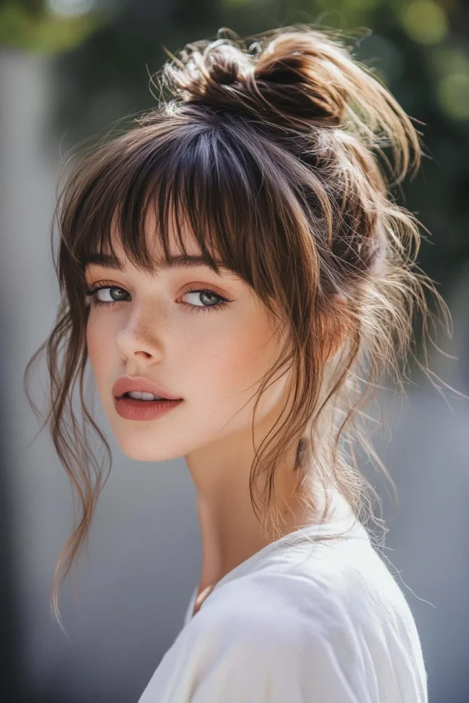 Messy Bun Lob with Bangs