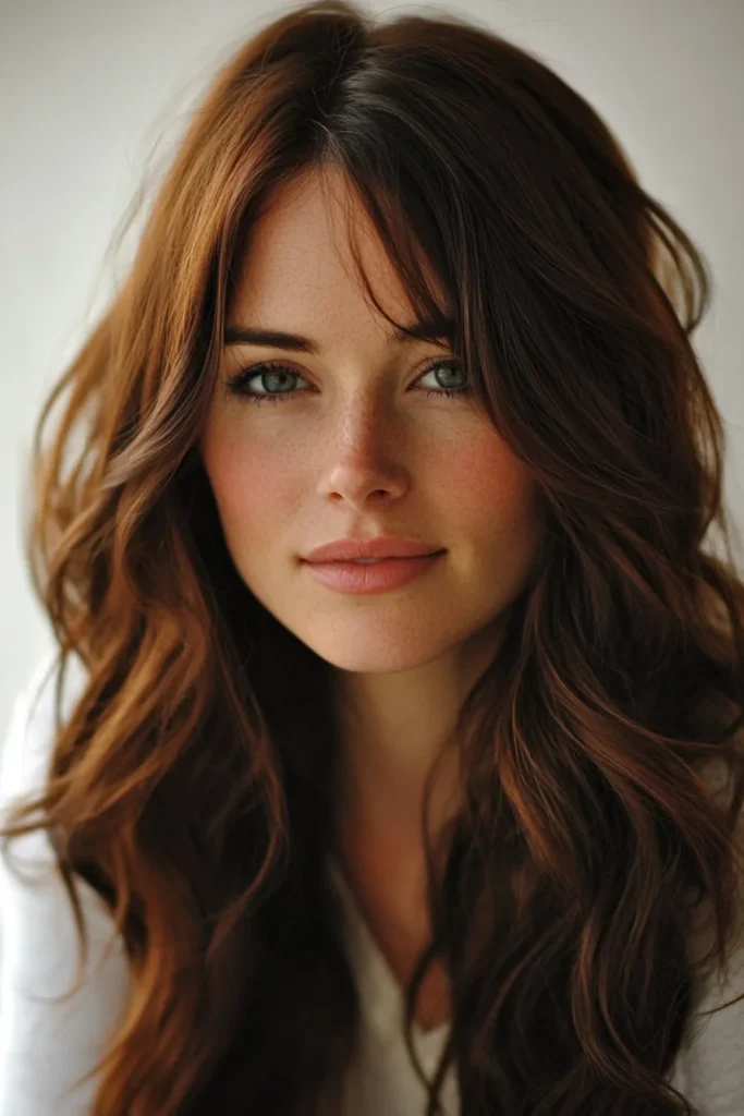 Warm Brunette with Face-Framing Highlights