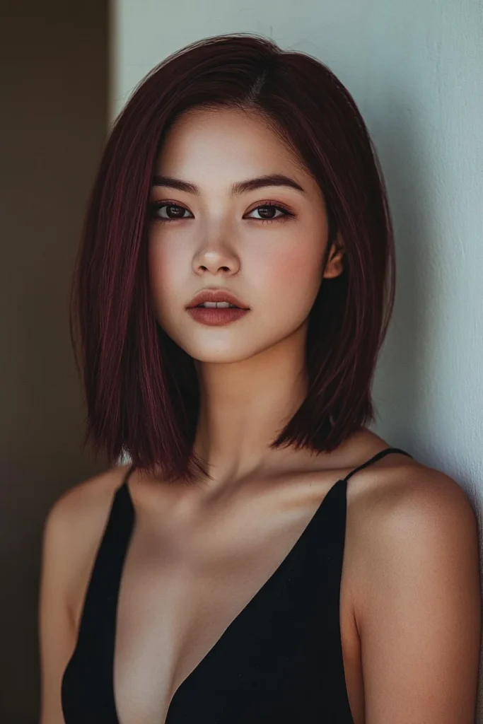 Sleek Burgundy Lob with Subtle Highlights