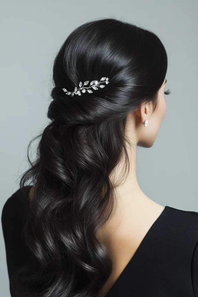 Chic Half-Up Twist with Rhinestones