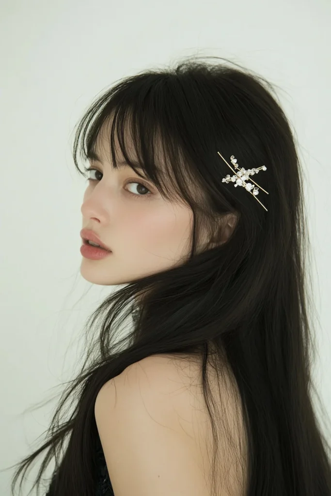 Glossy Straight Hair with Hairpins