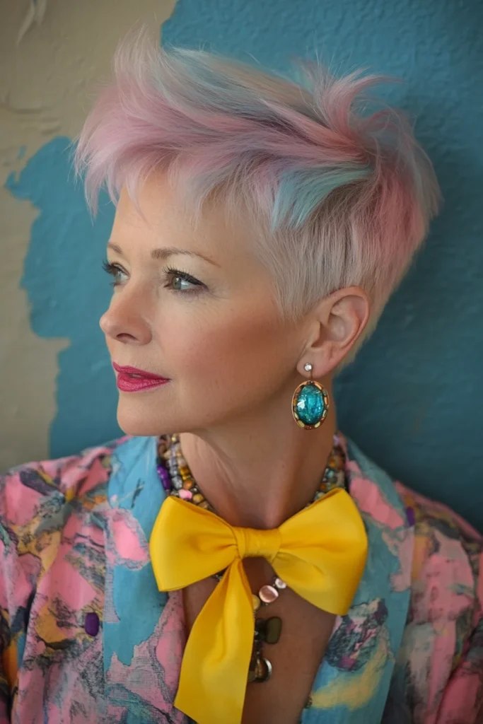 Vibrant Short Hairstyle with Bold Accessories