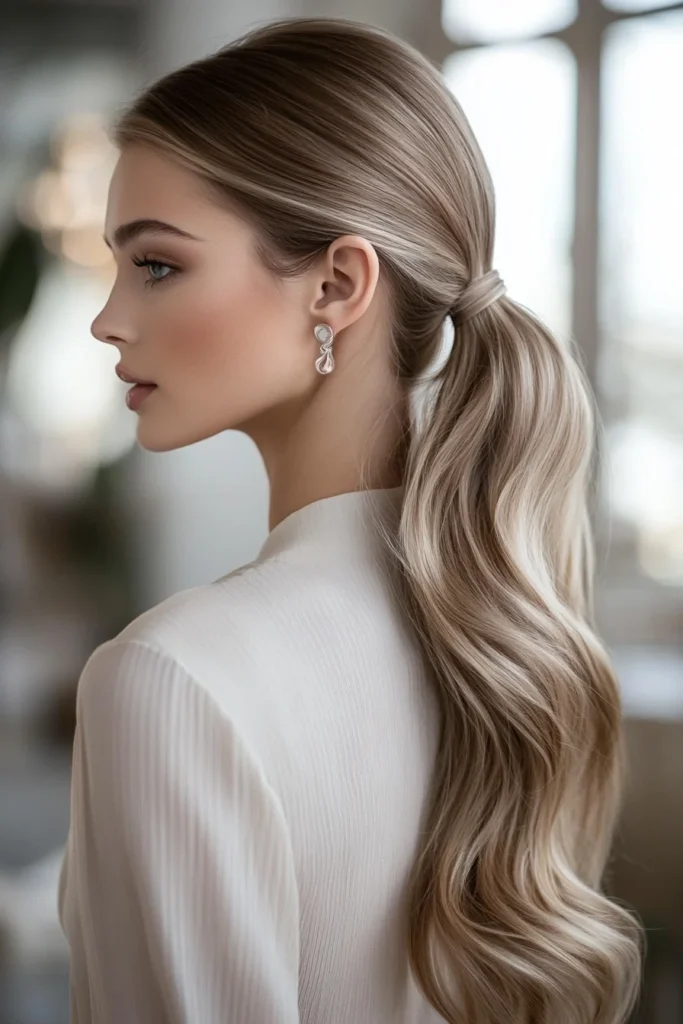 Elegant Low Ponytail with Champagne Shine