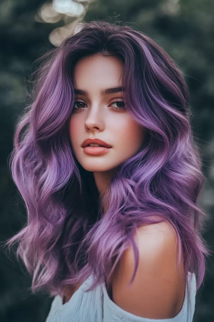 Bold Violet Balayage with Dark Roots