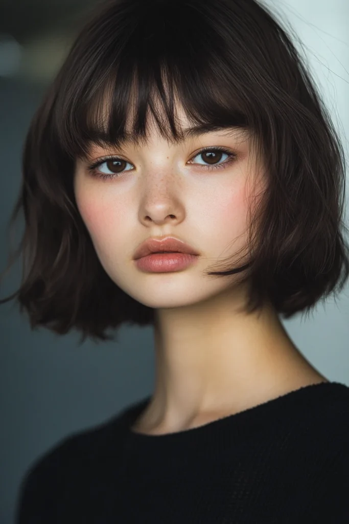 Short Lob with Thick Bangs