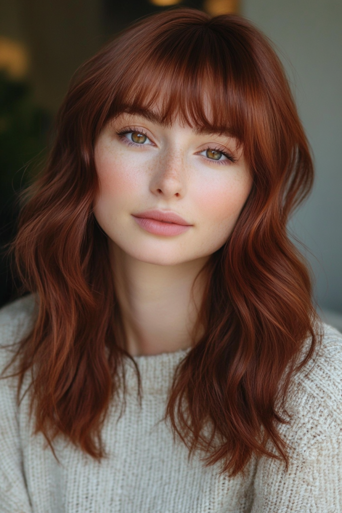 Glossy Dark Auburn with Bangs