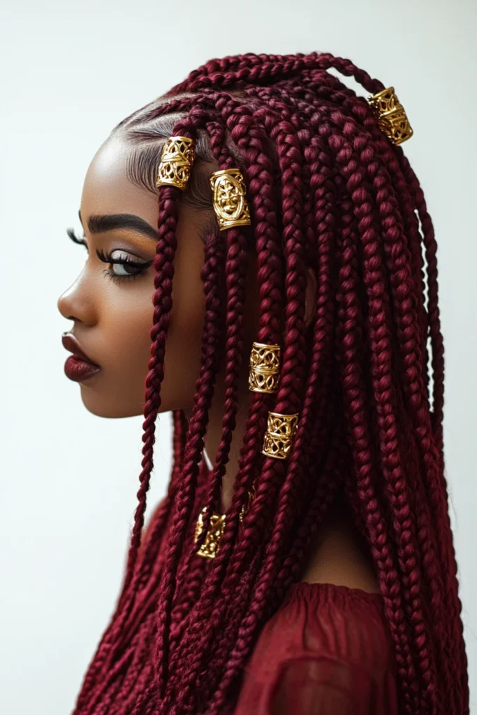 Burgundy Braids with Gold Accents