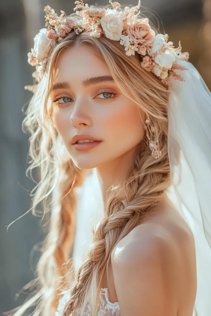 Bohemian Braided Crown with Floral Accents