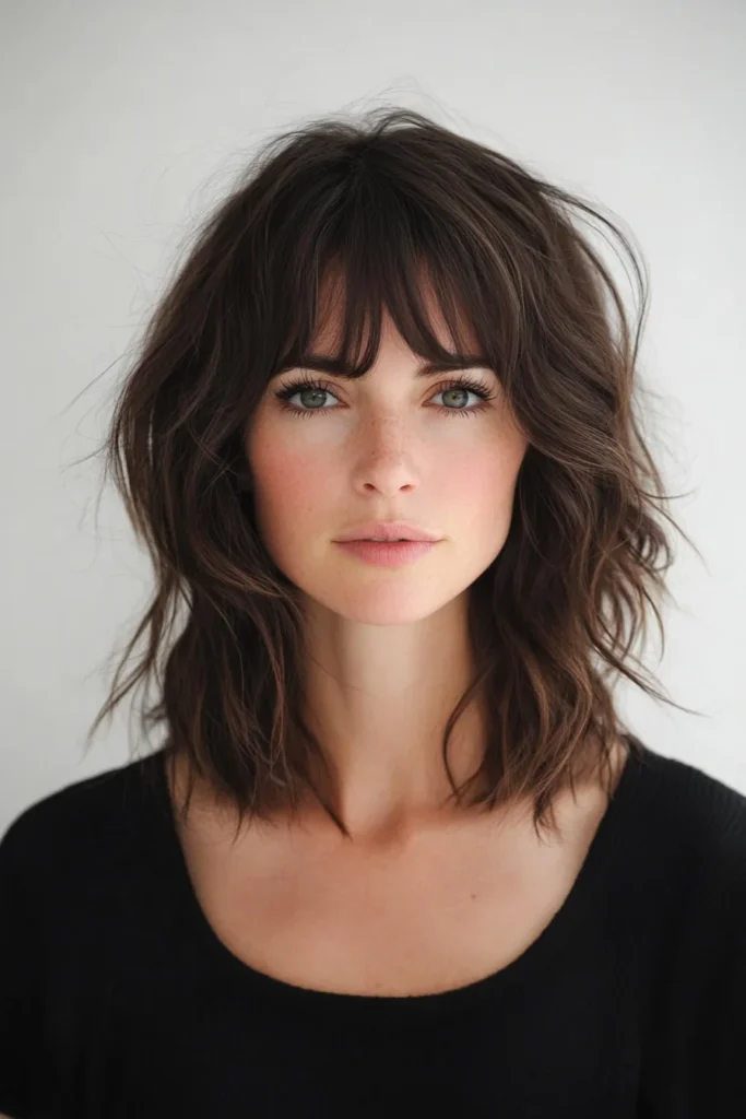 Textured Lob with Curtain Bangs