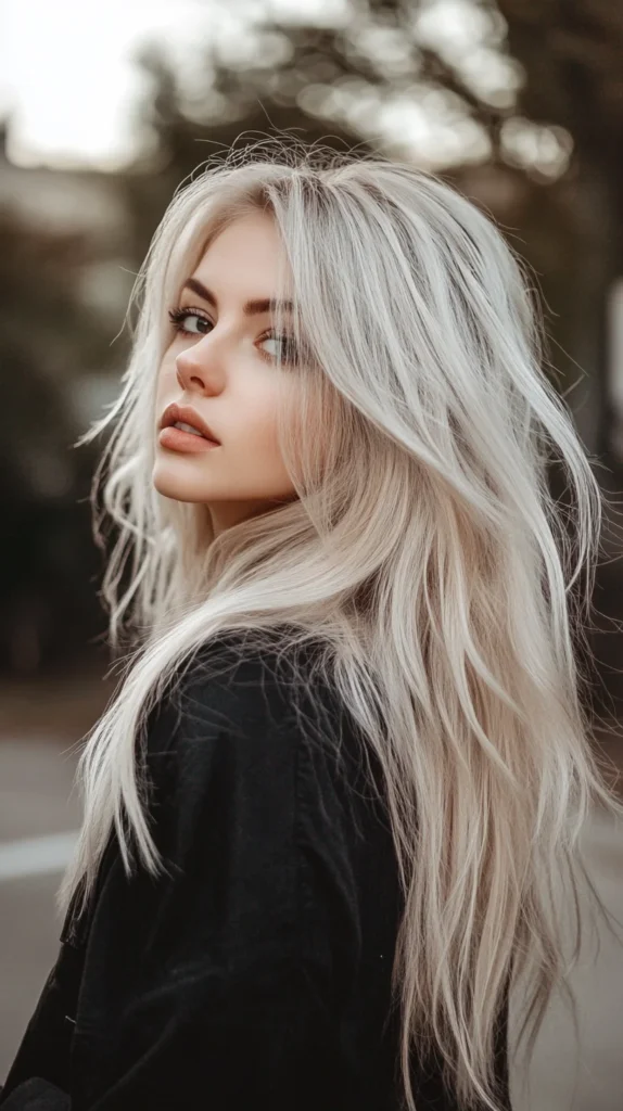 Icy Blonde Highlights with Dark Roots