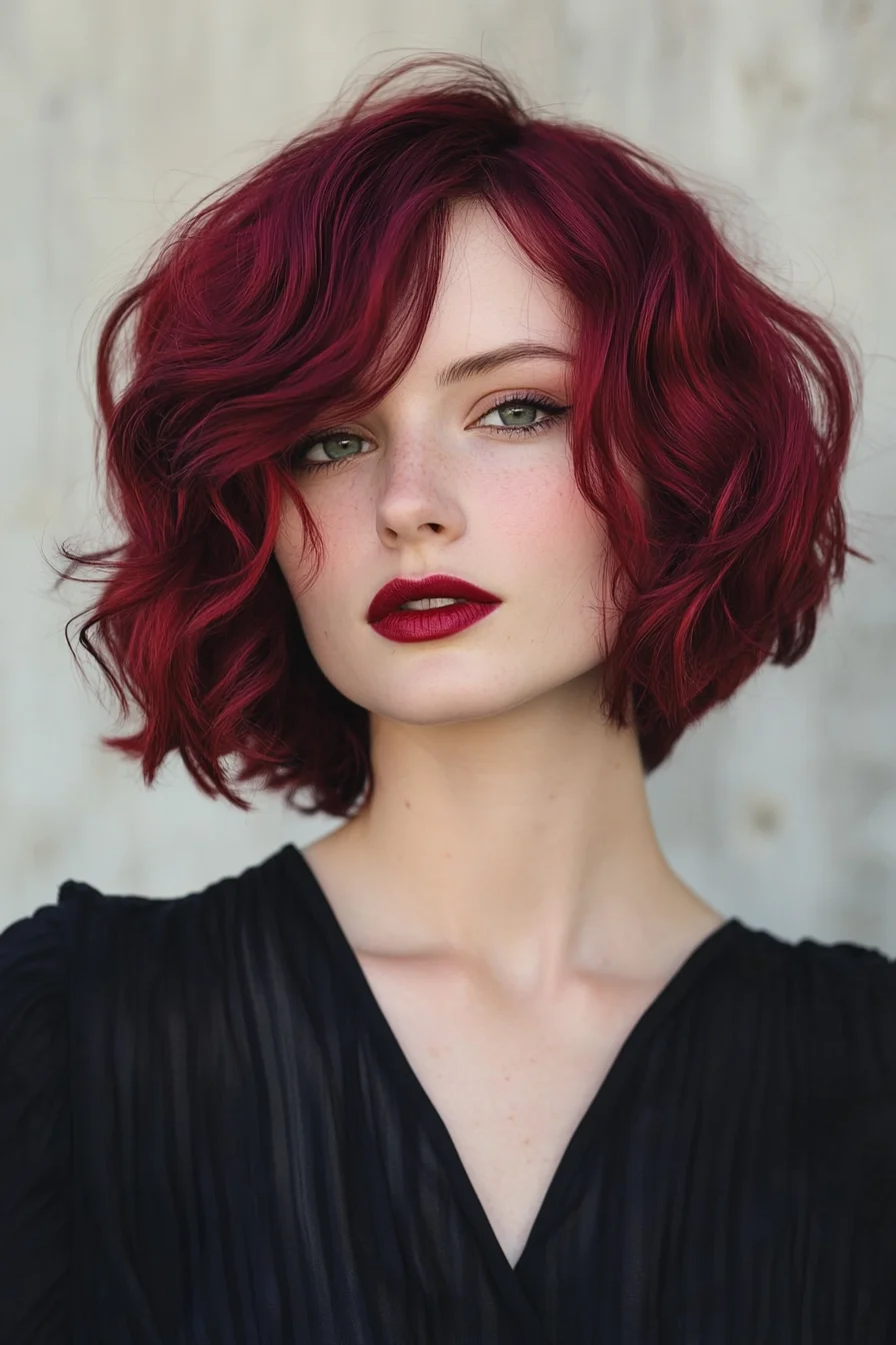 Curly Burgundy Bob