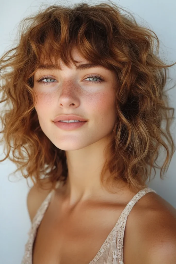 Curly Bangs on Shoulder-Length Hair