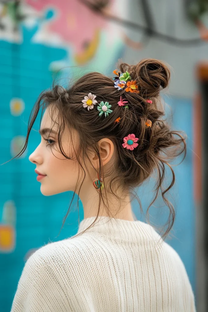 Messy Bun with Hair Accessories