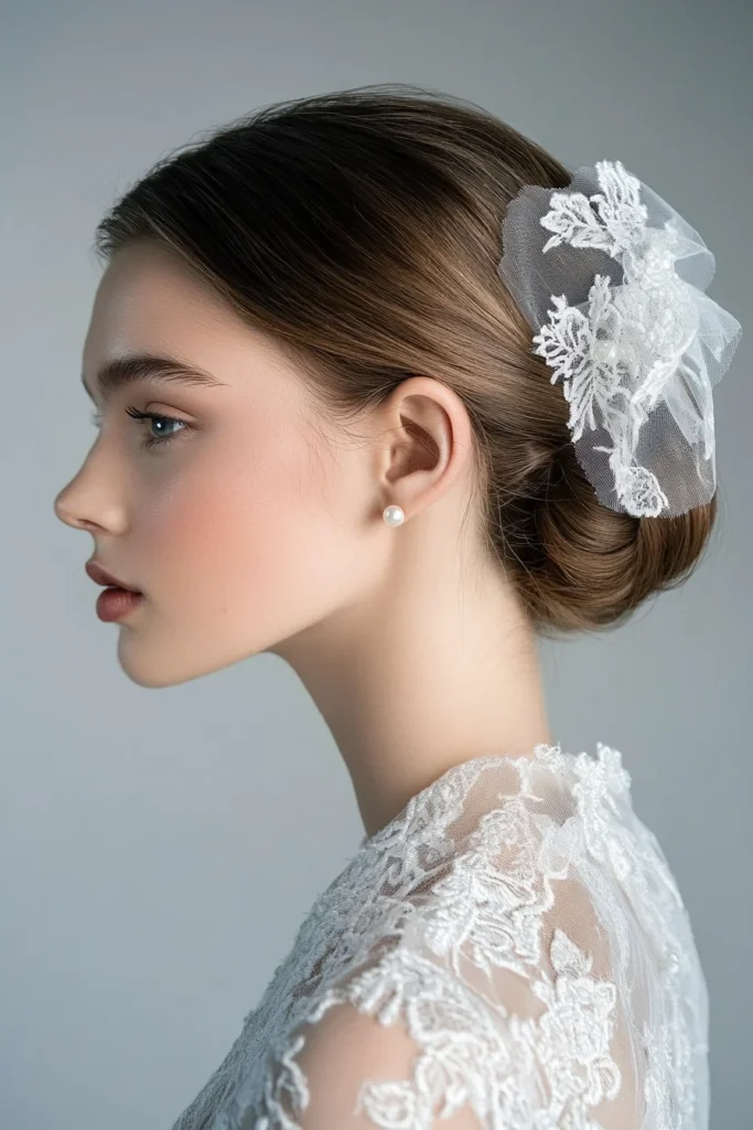 Classic Chignon with a Lace Veil