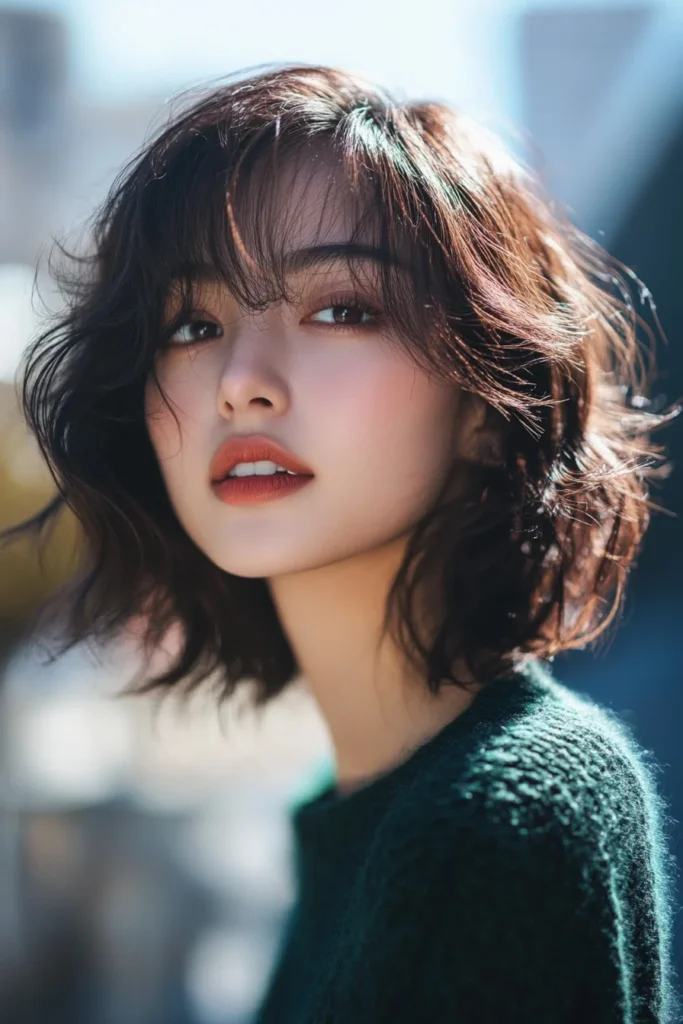 Wavy Lob with Side-Swept Bangs