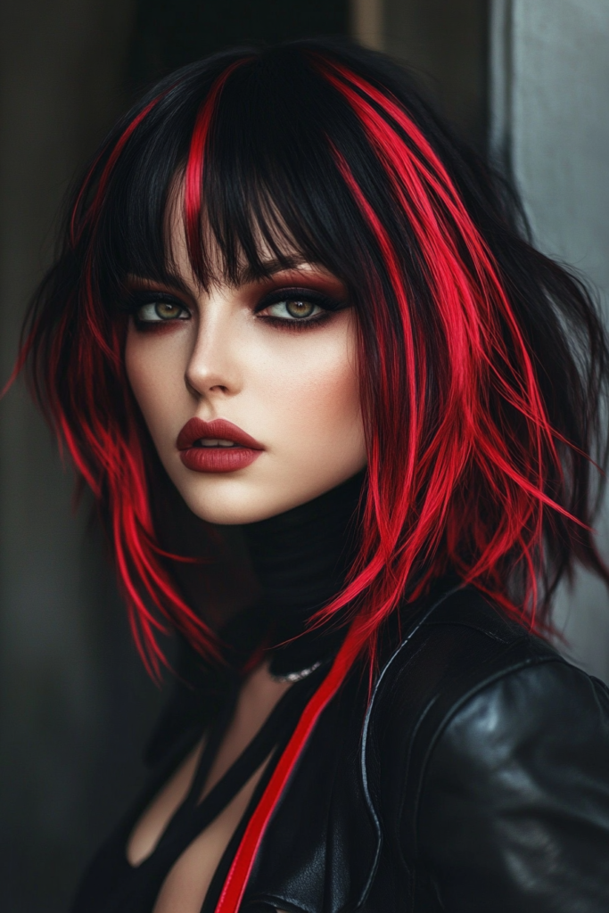 Jet Black with Bold Red Streaks