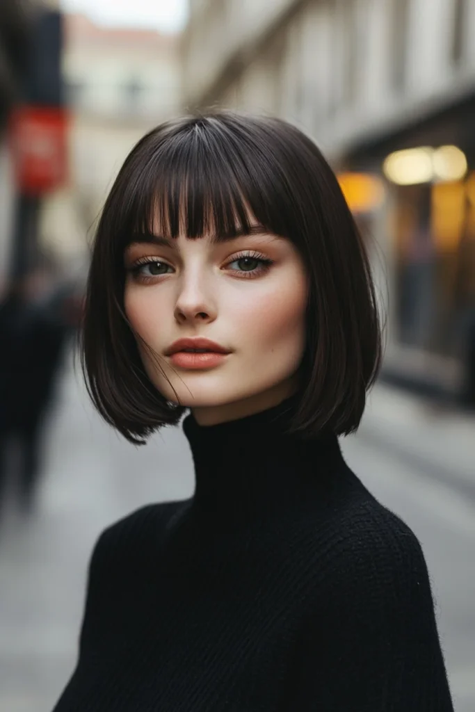 Sleek Straight Bob with Bold Bangs